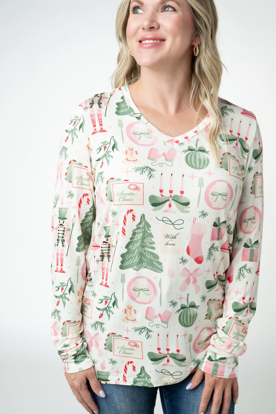 WAREHOUSE ONLY Larissa Long Sleeve - Pink Pine Noel