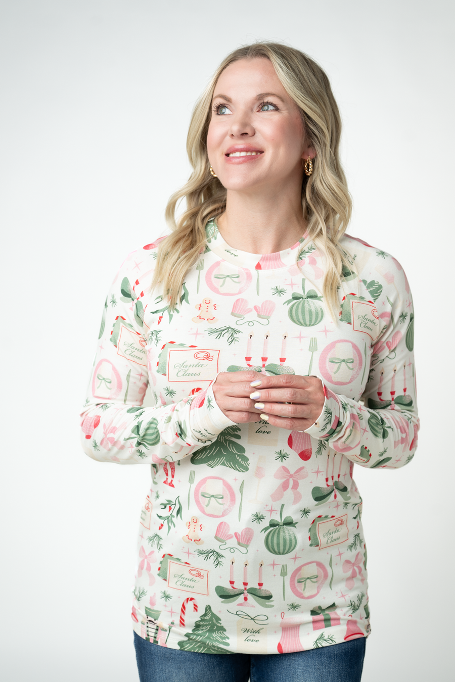 WAREHOUSE ONLY Blair Long Sleeve Top - Pink Pine Noel