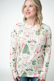 WAREHOUSE ONLY Blair Long Sleeve Top - Pink Pine Noel