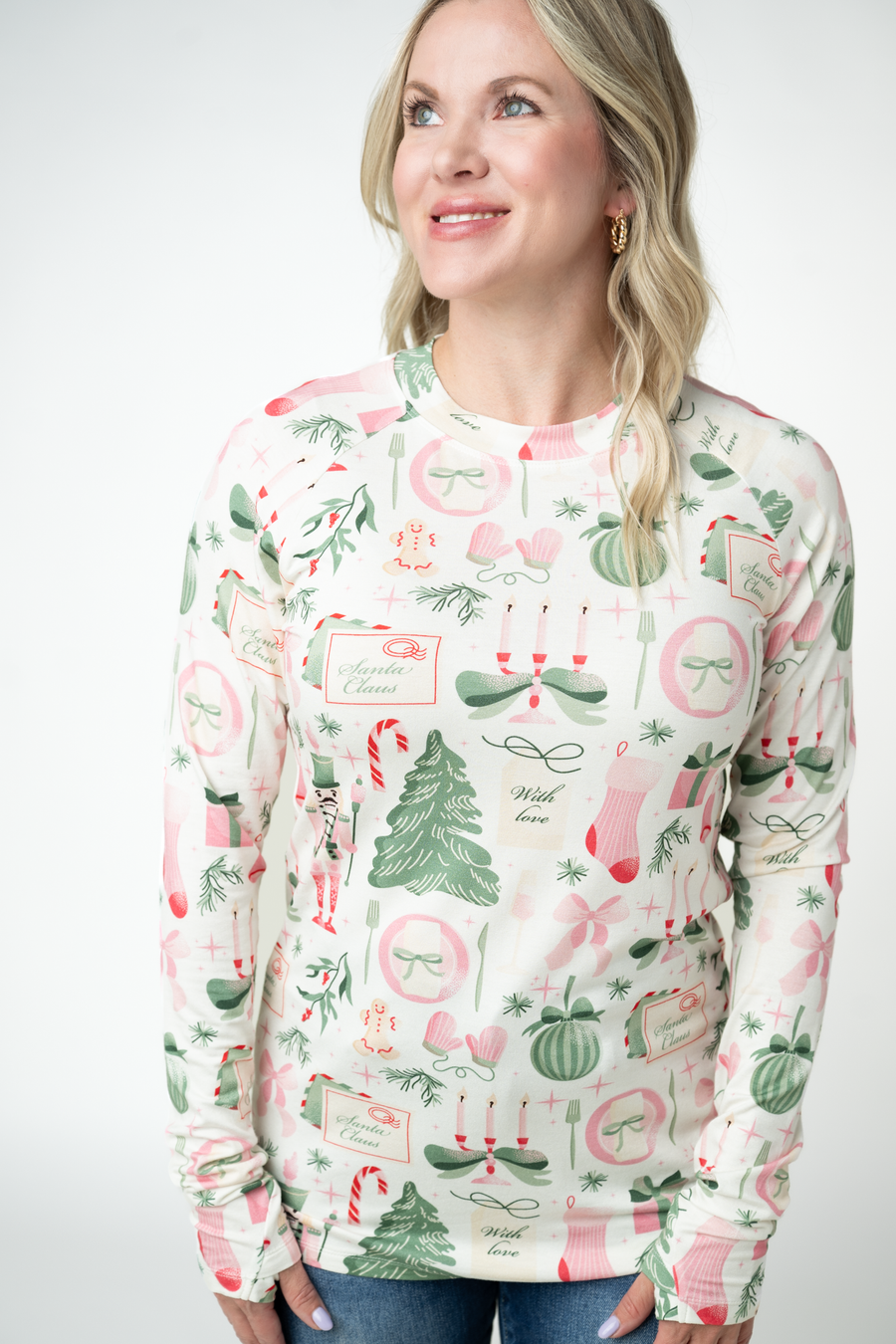 WAREHOUSE ONLY Blair Long Sleeve Top - Pink Pine Noel