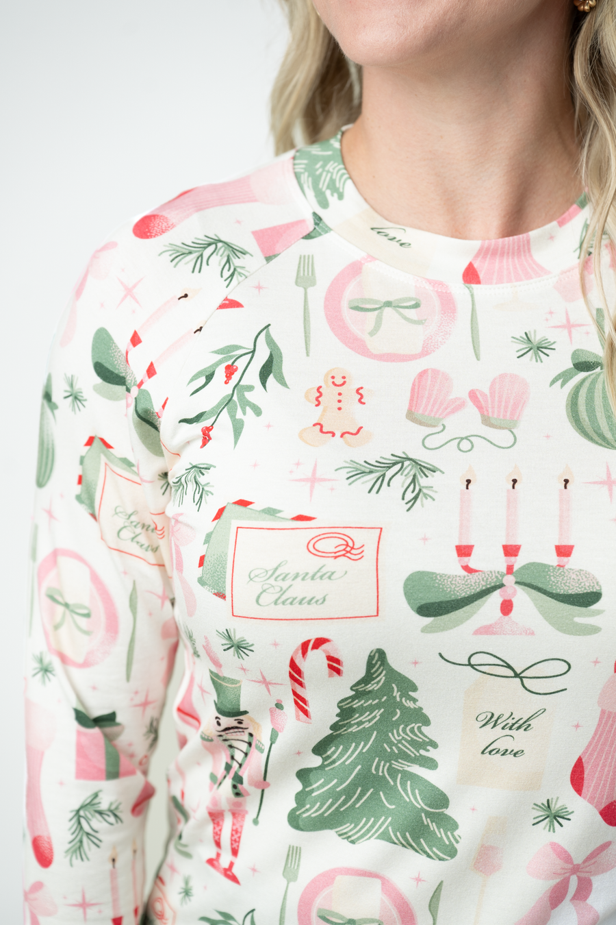 WAREHOUSE ONLY Blair Long Sleeve Top - Pink Pine Noel