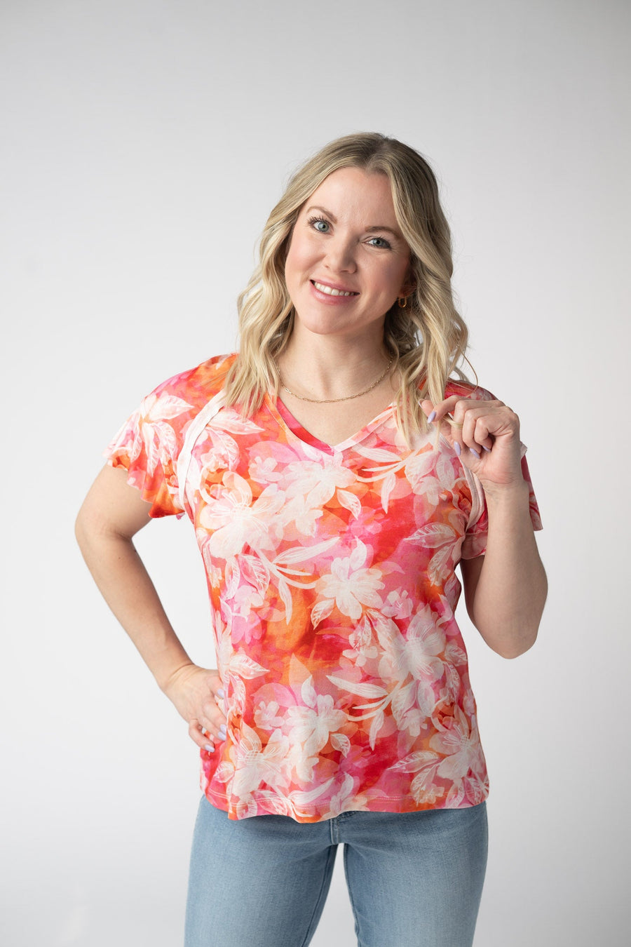 WAREHOUSE ONLY Raelynn V-Neck Top - Sunset Tropical Floral FINAL SALE