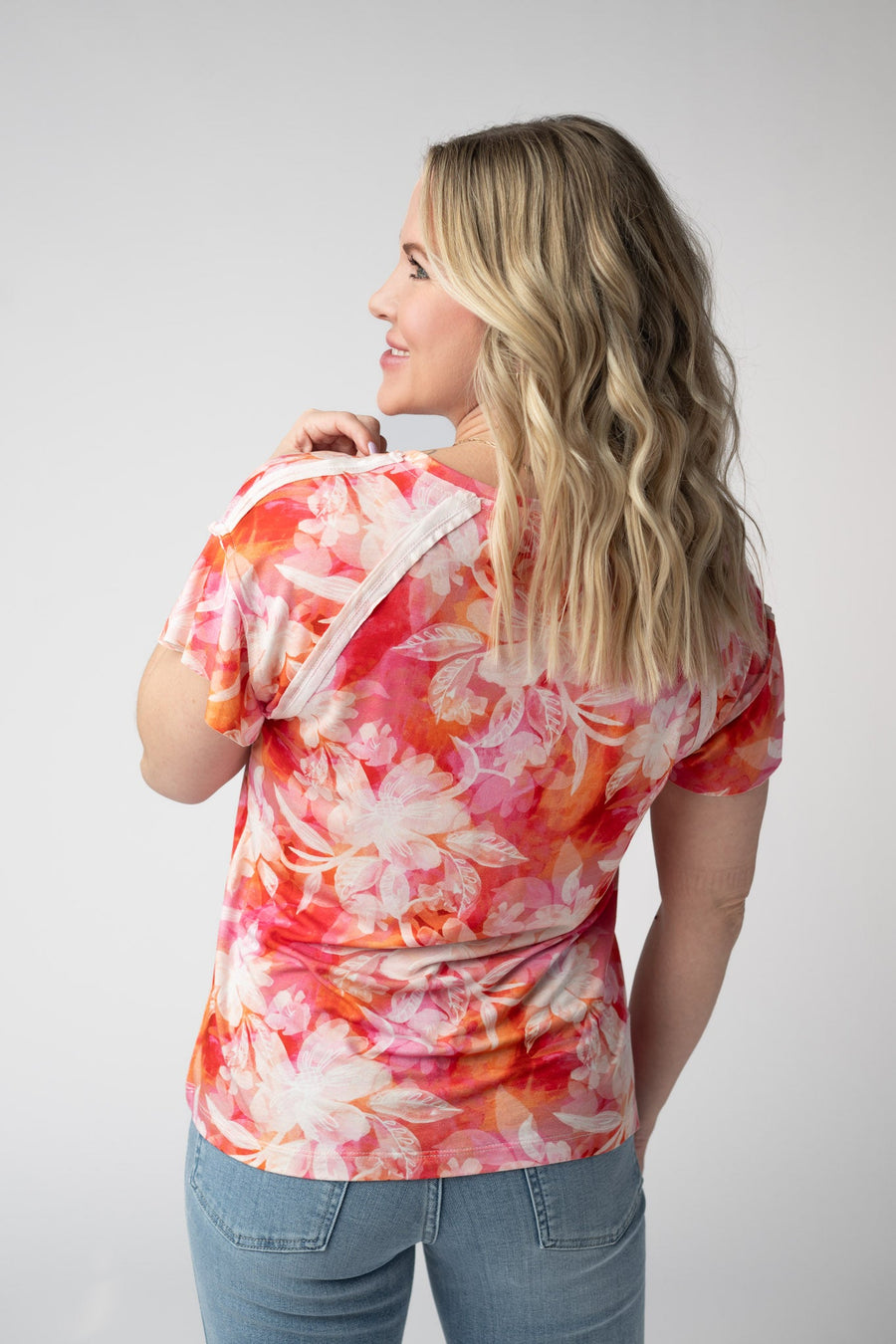 WAREHOUSE ONLY Raelynn V-Neck Top - Sunset Tropical Floral FINAL SALE
