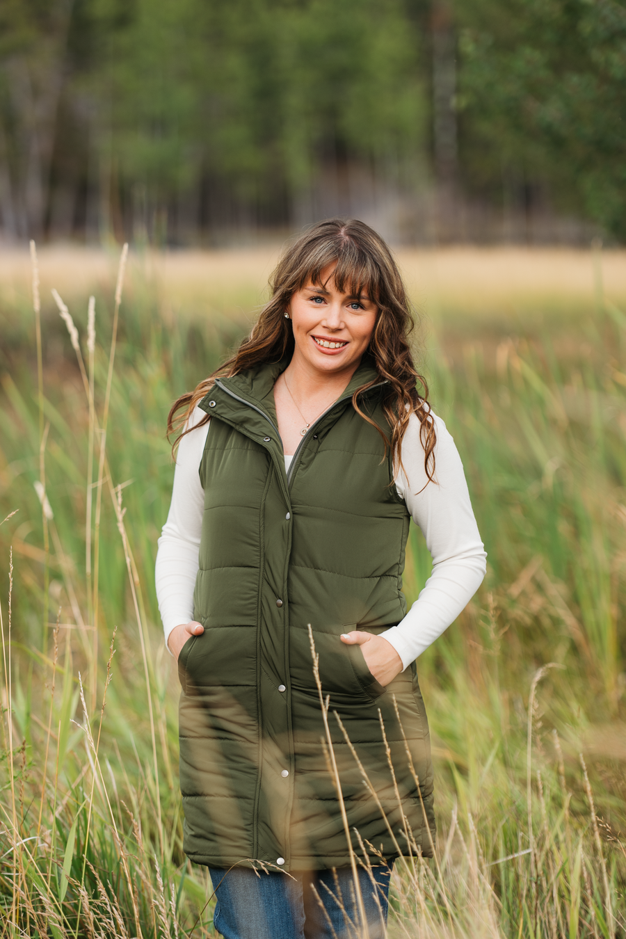WAREHOUSE ONLY Harlow Long Vest - Dark Olive