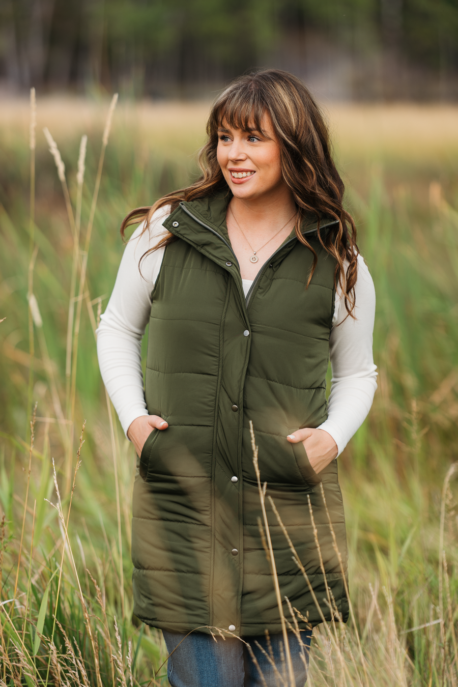 WAREHOUSE ONLY Harlow Long Vest - Dark Olive
