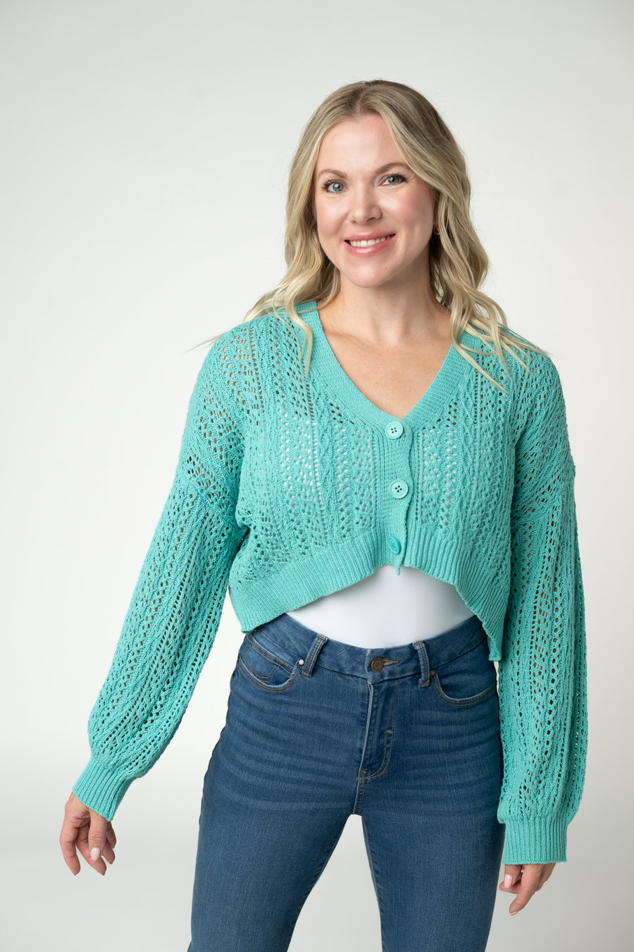 WAREHOUSE ONLY Callie Cropped Cardigan - Aqua FINAL SALE