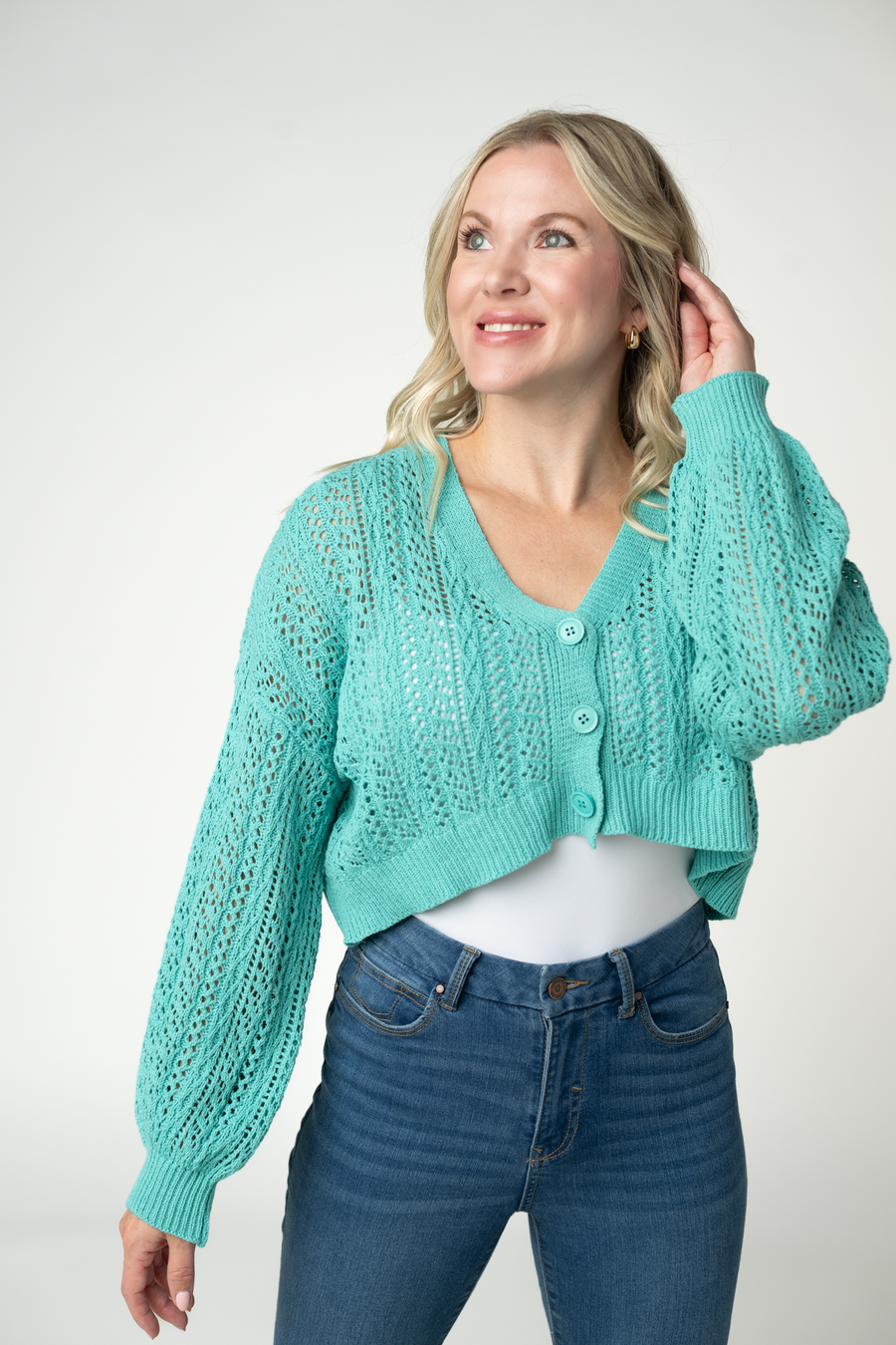 WAREHOUSE ONLY Callie Cropped Cardigan - Aqua FINAL SALE