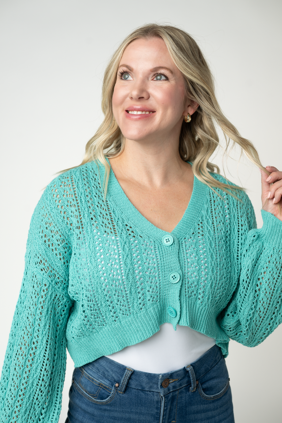 WAREHOUSE ONLY Callie Cropped Cardigan - Aqua FINAL SALE