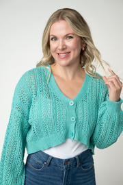 WAREHOUSE ONLY Callie Cropped Cardigan - Aqua FINAL SALE