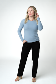 WAREHOUSE ONLY Reese Ribbed Long Sleeve Top - Dusty Blue
