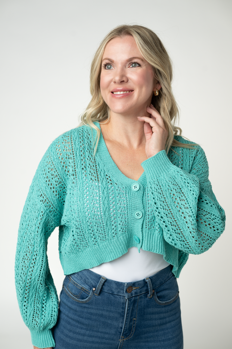 WAREHOUSE ONLY Callie Cropped Cardigan - Aqua FINAL SALE