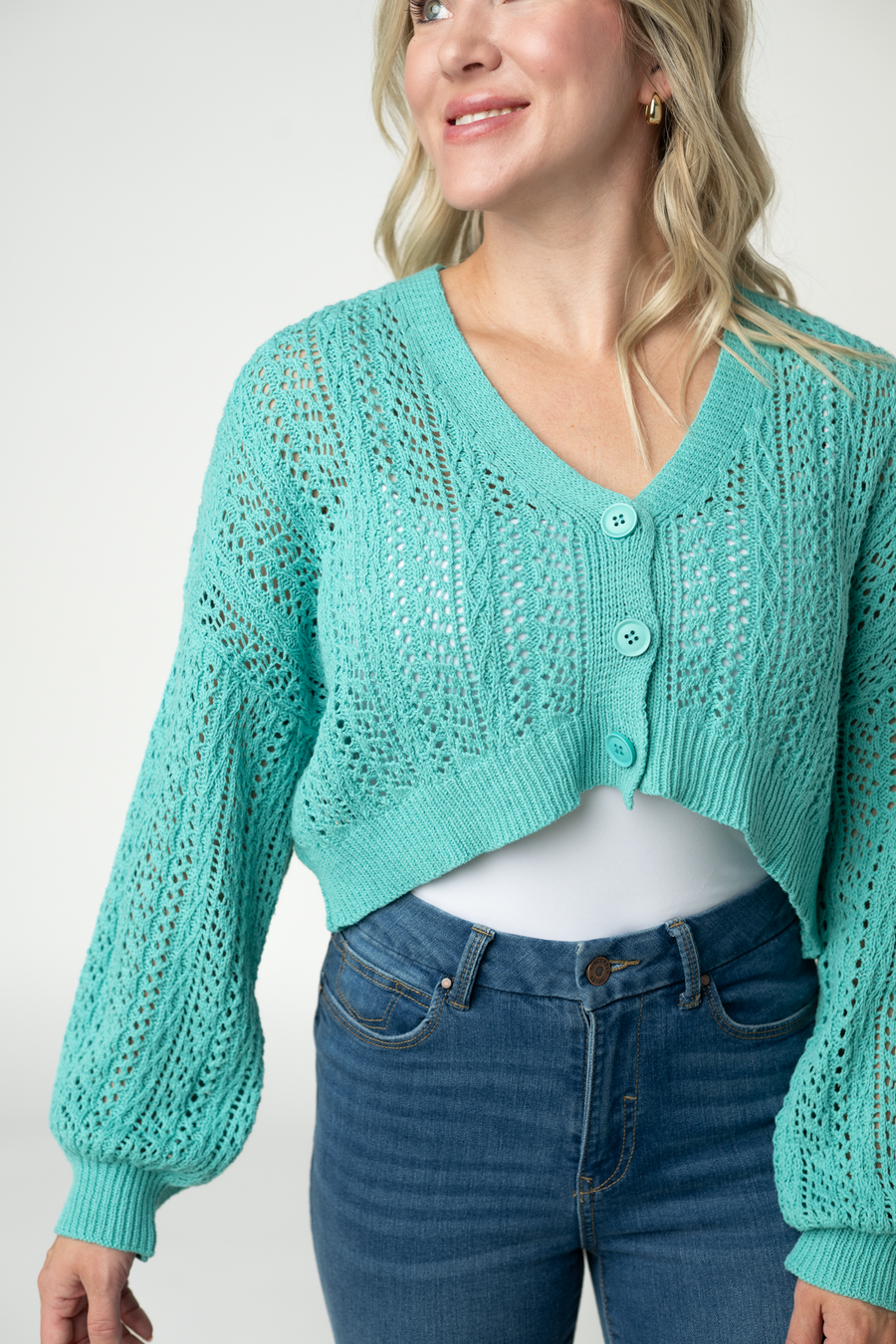 WAREHOUSE ONLY Callie Cropped Cardigan - Aqua FINAL SALE
