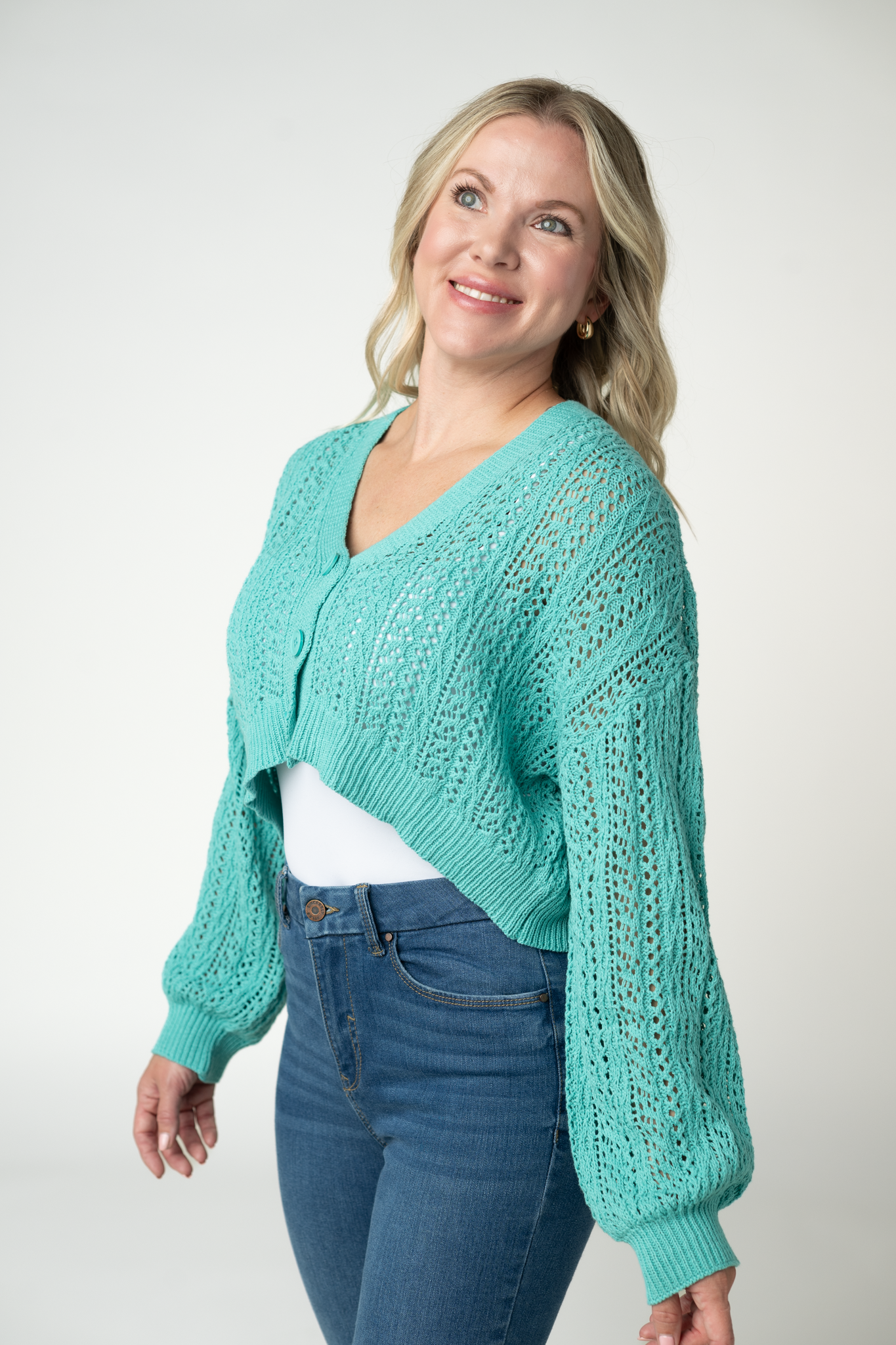 WAREHOUSE ONLY Callie Cropped Cardigan - Aqua FINAL SALE