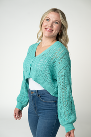 WAREHOUSE ONLY Callie Cropped Cardigan - Aqua FINAL SALE