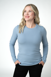 WAREHOUSE ONLY Reese Ribbed Long Sleeve Top - Dusty Blue