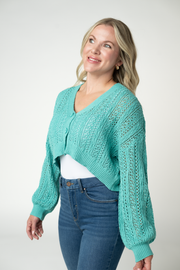WAREHOUSE ONLY Callie Cropped Cardigan - Aqua FINAL SALE