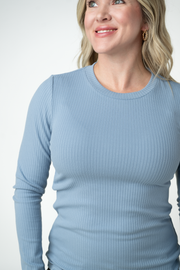 WAREHOUSE ONLY Reese Ribbed Long Sleeve Top - Dusty Blue