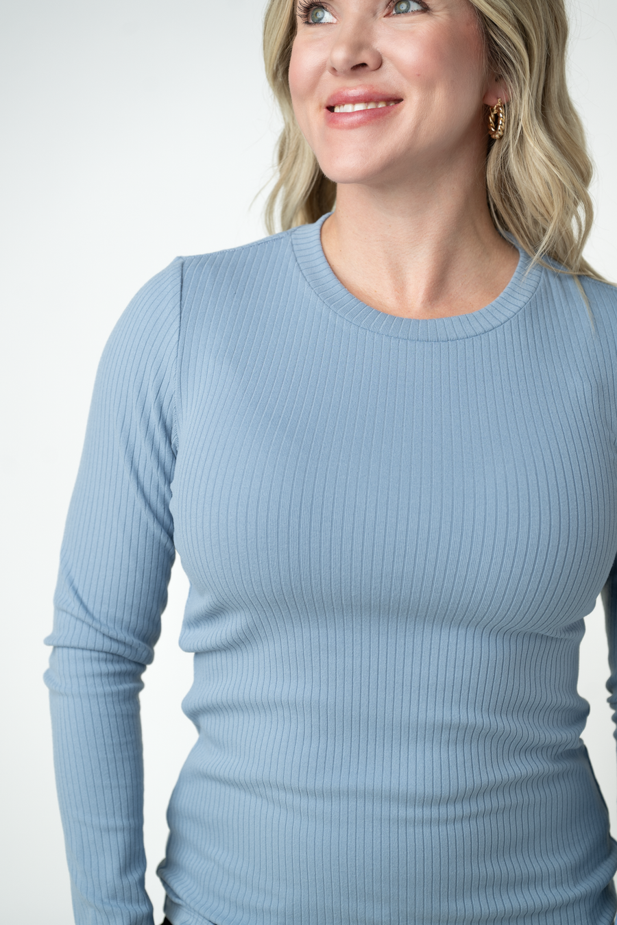 WAREHOUSE ONLY Reese Ribbed Long Sleeve Top - Dusty Blue