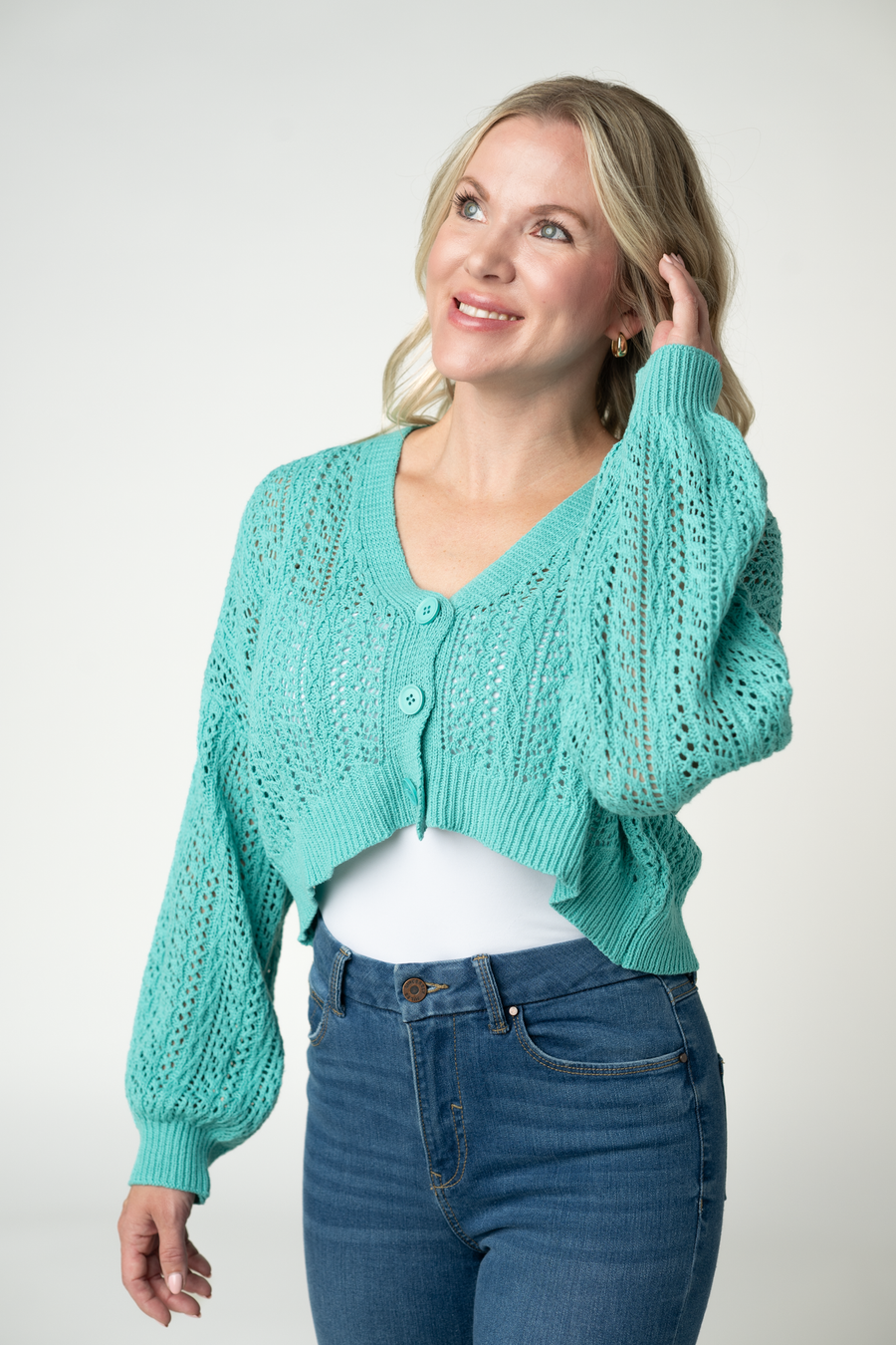 WAREHOUSE ONLY Callie Cropped Cardigan - Aqua FINAL SALE