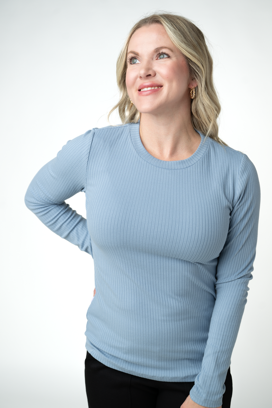 WAREHOUSE ONLY Reese Ribbed Long Sleeve Top - Dusty Blue