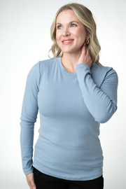 WAREHOUSE ONLY Reese Ribbed Long Sleeve Top - Dusty Blue