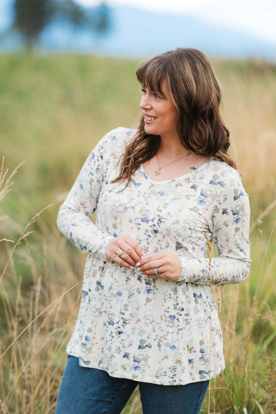 WAREHOUSE ONLY Long Sleeve Sarah Ruffle Top - Olive Meadow