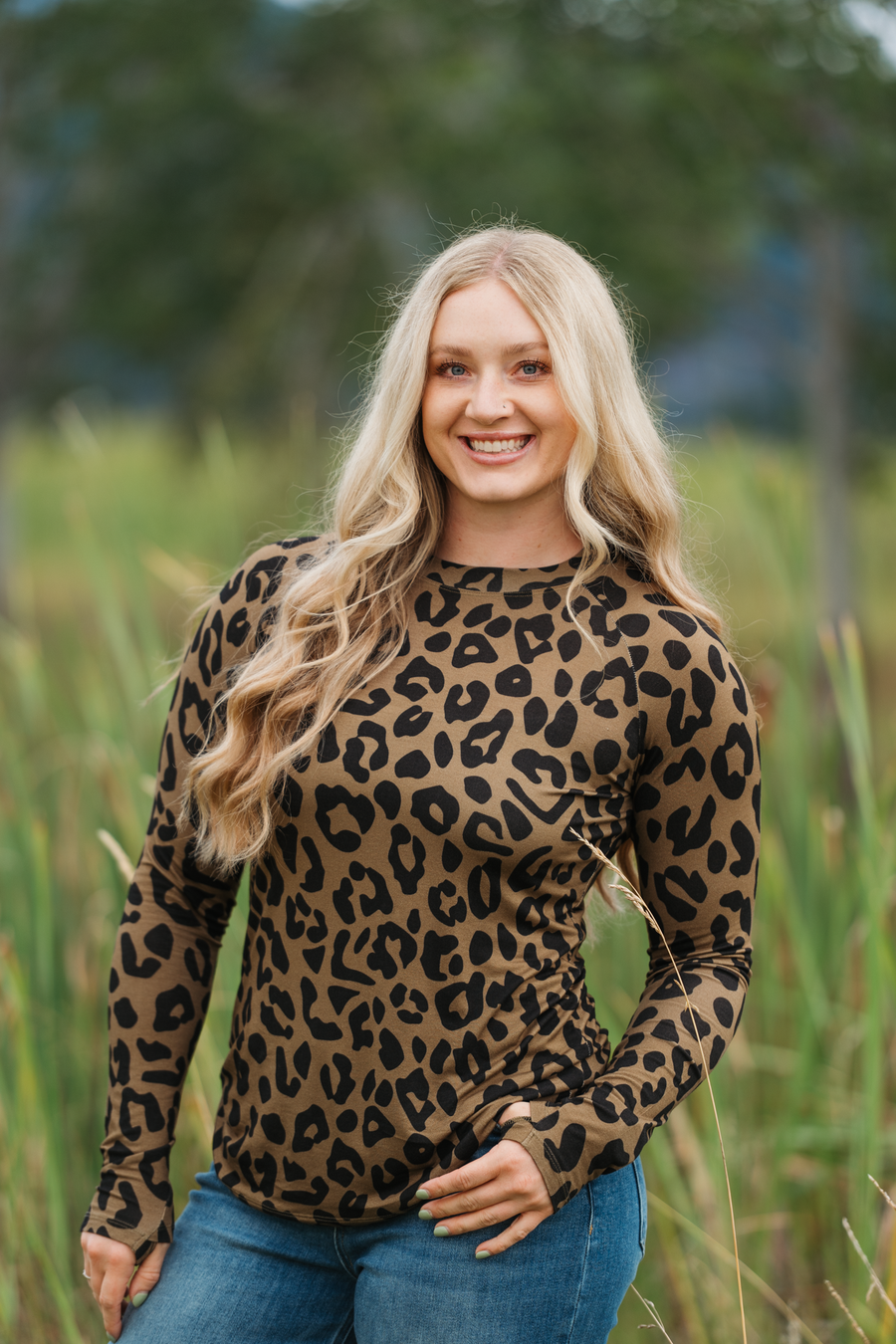 WAREHOUSE ONLY Blair Long Sleeve Top - Olive Animal Print