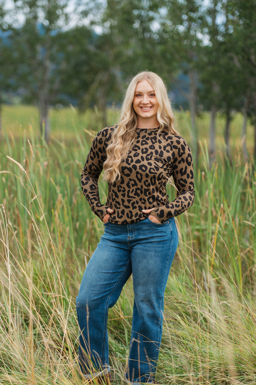 WAREHOUSE ONLY Blair Long Sleeve Top - Olive Animal Print
