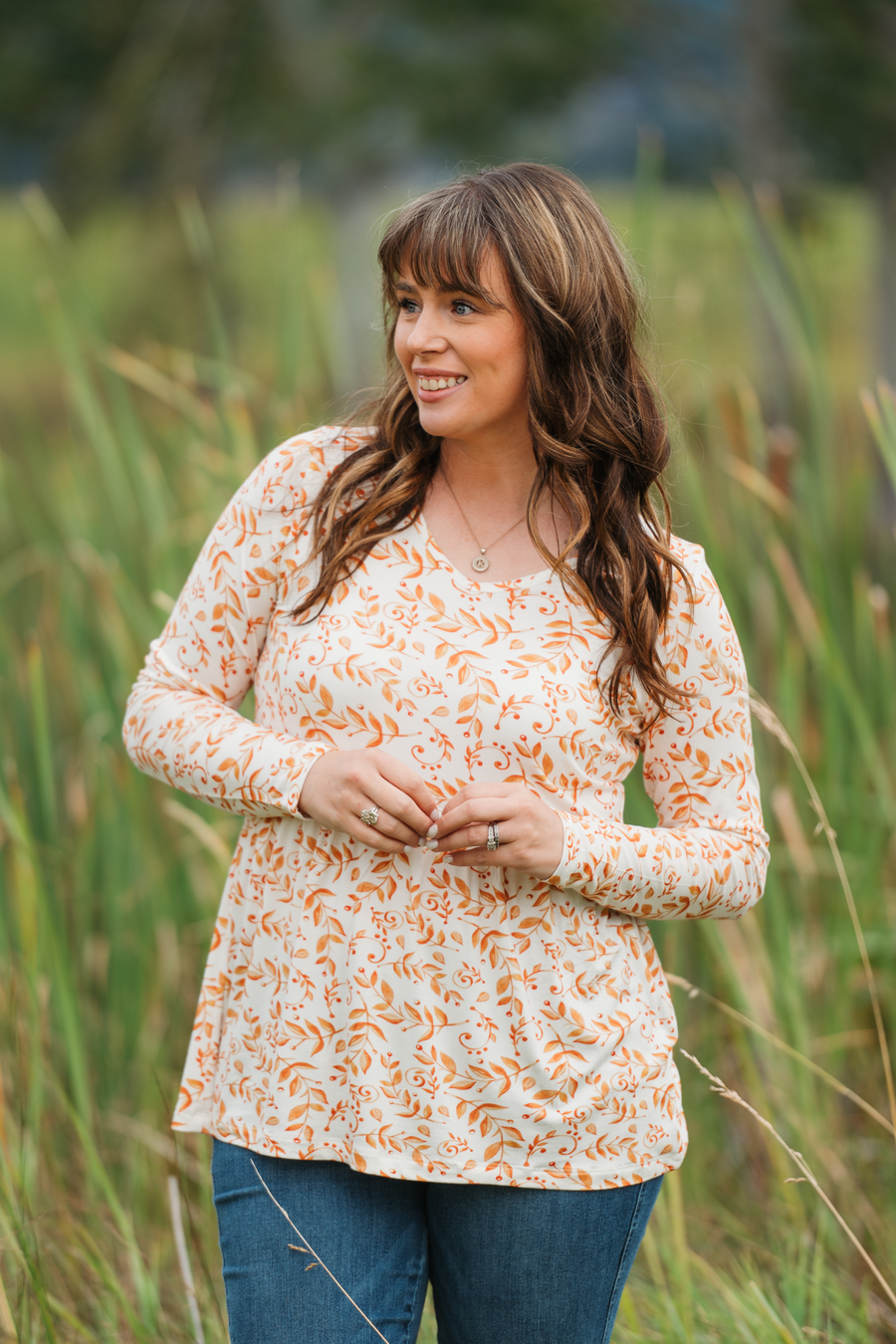 WAREHOUSE ONLY Long Sleeve Sarah Ruffle Top - Autumn Vines