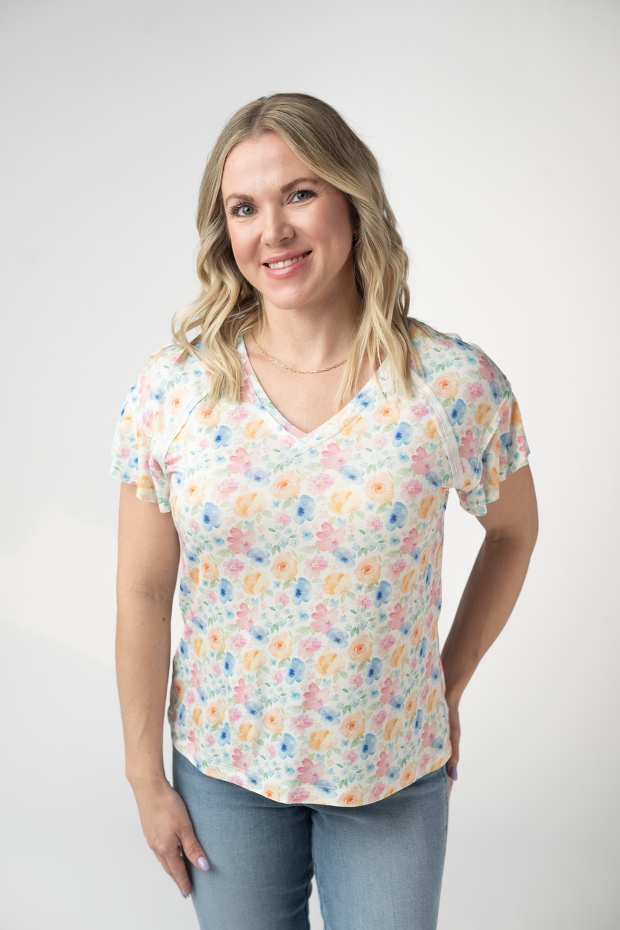 WAREHOUSE ONLY Raelynn V-Neck Top - Petal Gardens FINAL SALE