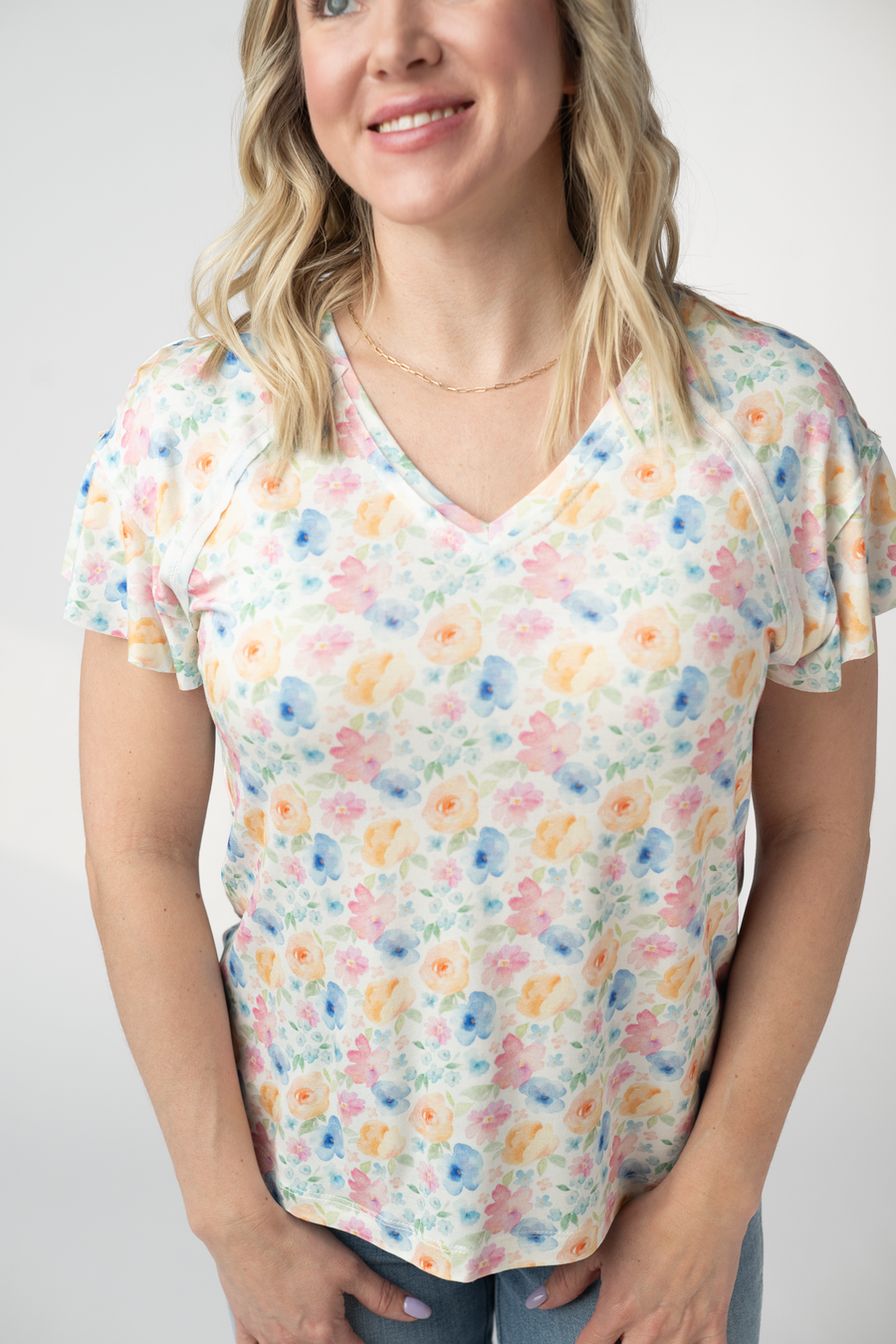 WAREHOUSE ONLY Raelynn V-Neck Top - Petal Gardens FINAL SALE