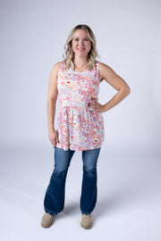 WAREHOUSE ONLY Renee Ruffle Tank Top - Coral Sunset Floral FINAL SALE