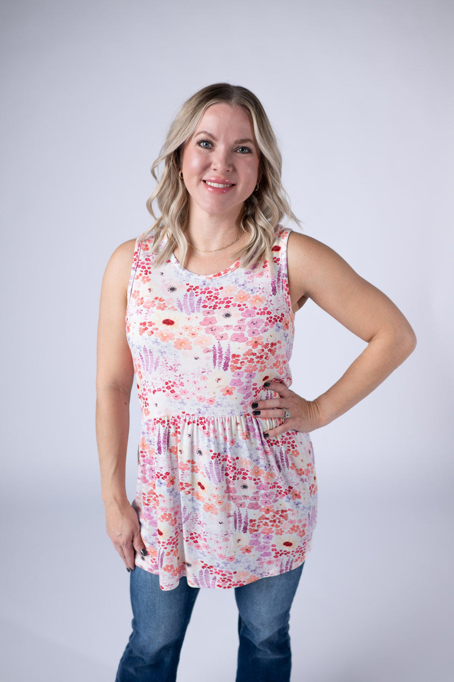 WAREHOUSE ONLY Renee Ruffle Tank Top - Coral Sunset Floral FINAL SALE