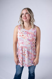 WAREHOUSE ONLY Renee Ruffle Tank Top - Coral Sunset Floral FINAL SALE