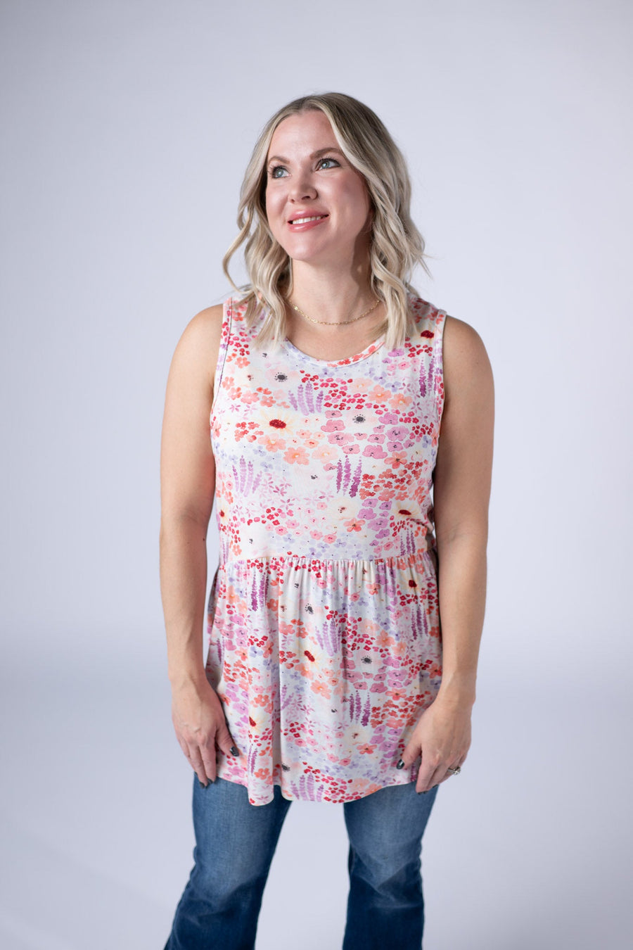 WAREHOUSE ONLY Renee Ruffle Tank Top - Coral Sunset Floral FINAL SALE