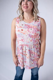 WAREHOUSE ONLY Renee Ruffle Tank Top - Coral Sunset Floral FINAL SALE