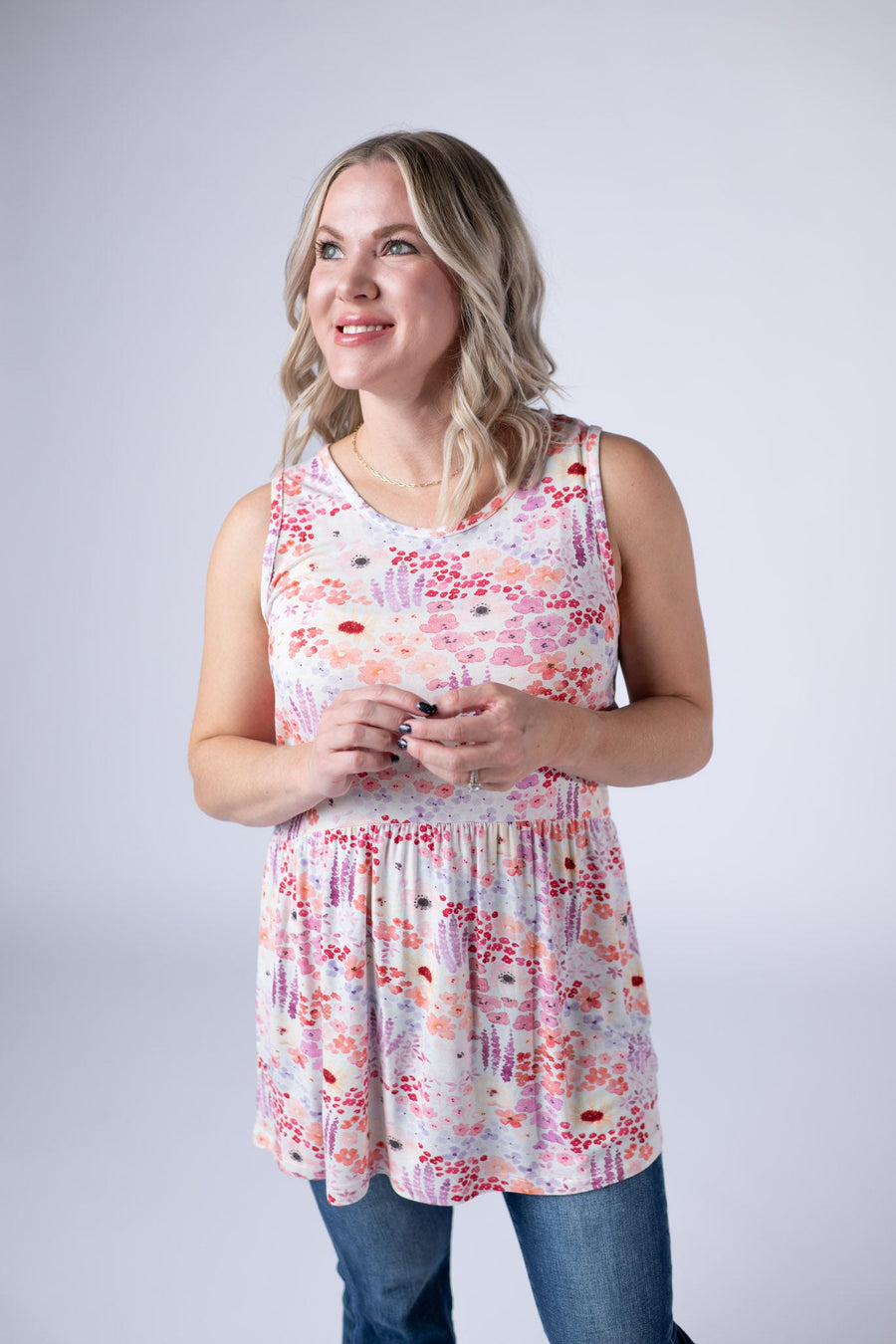 WAREHOUSE ONLY Renee Ruffle Tank Top - Coral Sunset Floral FINAL SALE