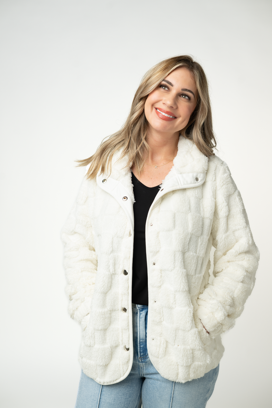 WAREHOUSE ONLY Checkered Snap Sherpa - Ivory