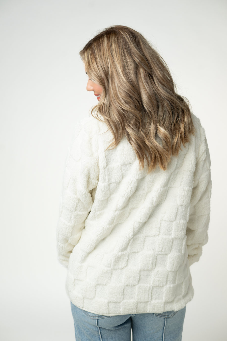 WAREHOUSE ONLY Checkered Snap Sherpa - Ivory
