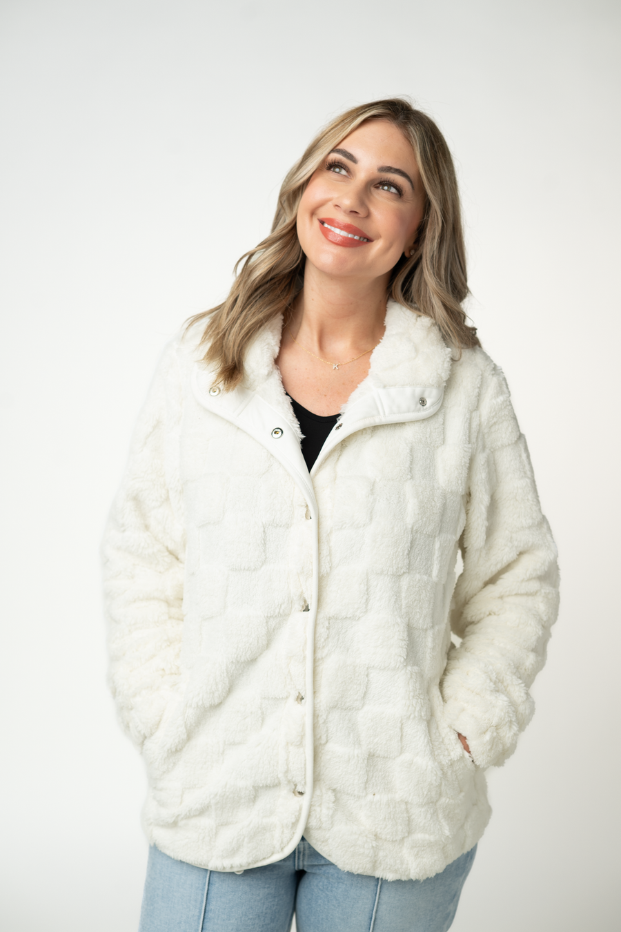 WAREHOUSE ONLY Checkered Snap Sherpa - Ivory
