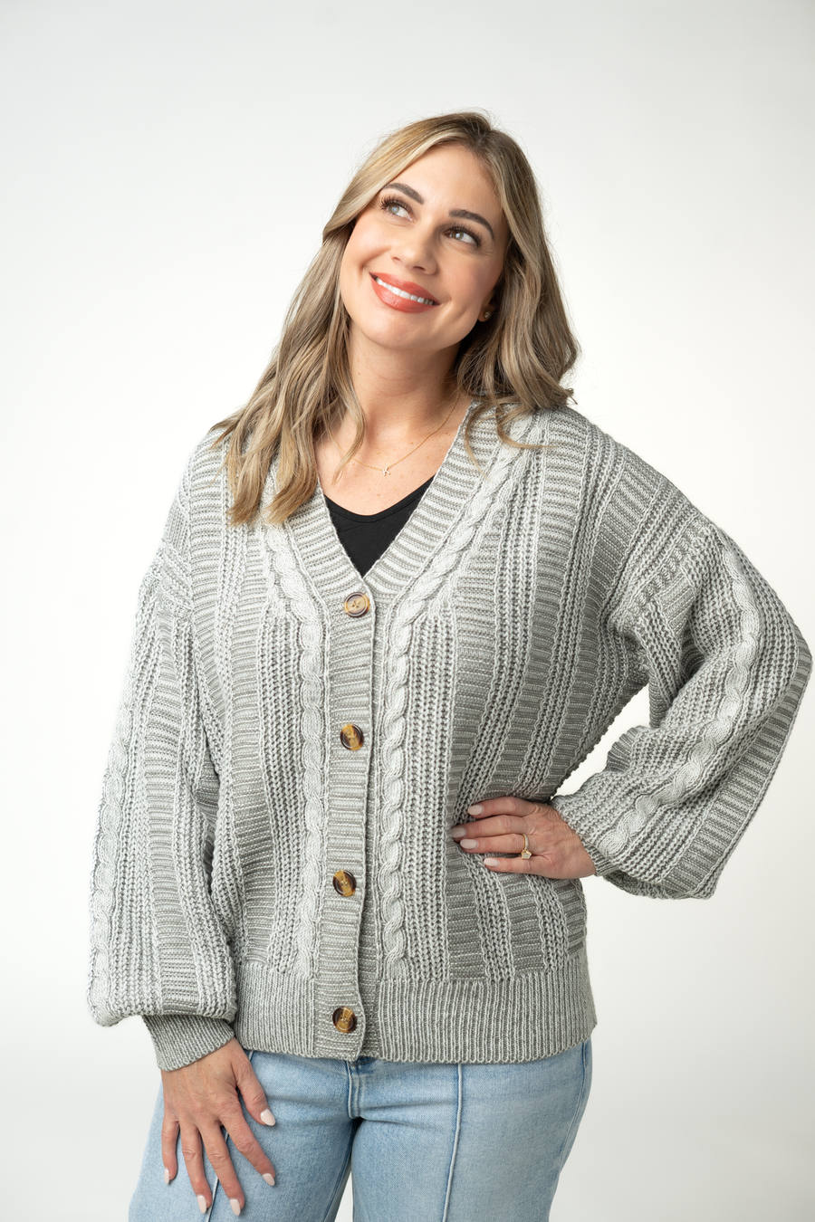 WAREHOUSE ONLY Cable Cardigan - Grey