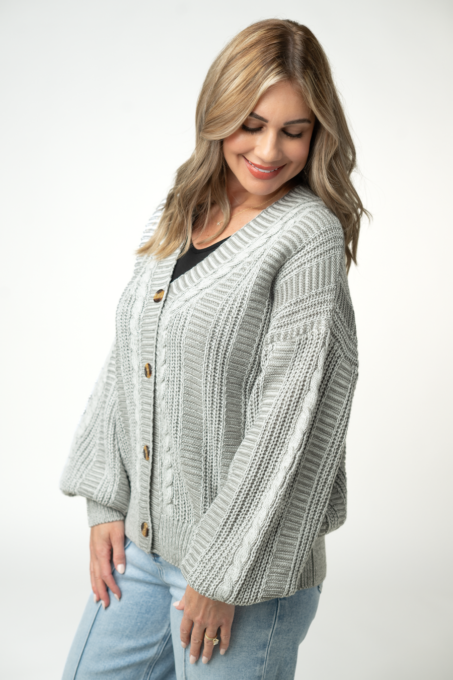 WAREHOUSE ONLY Cable Cardigan - Grey