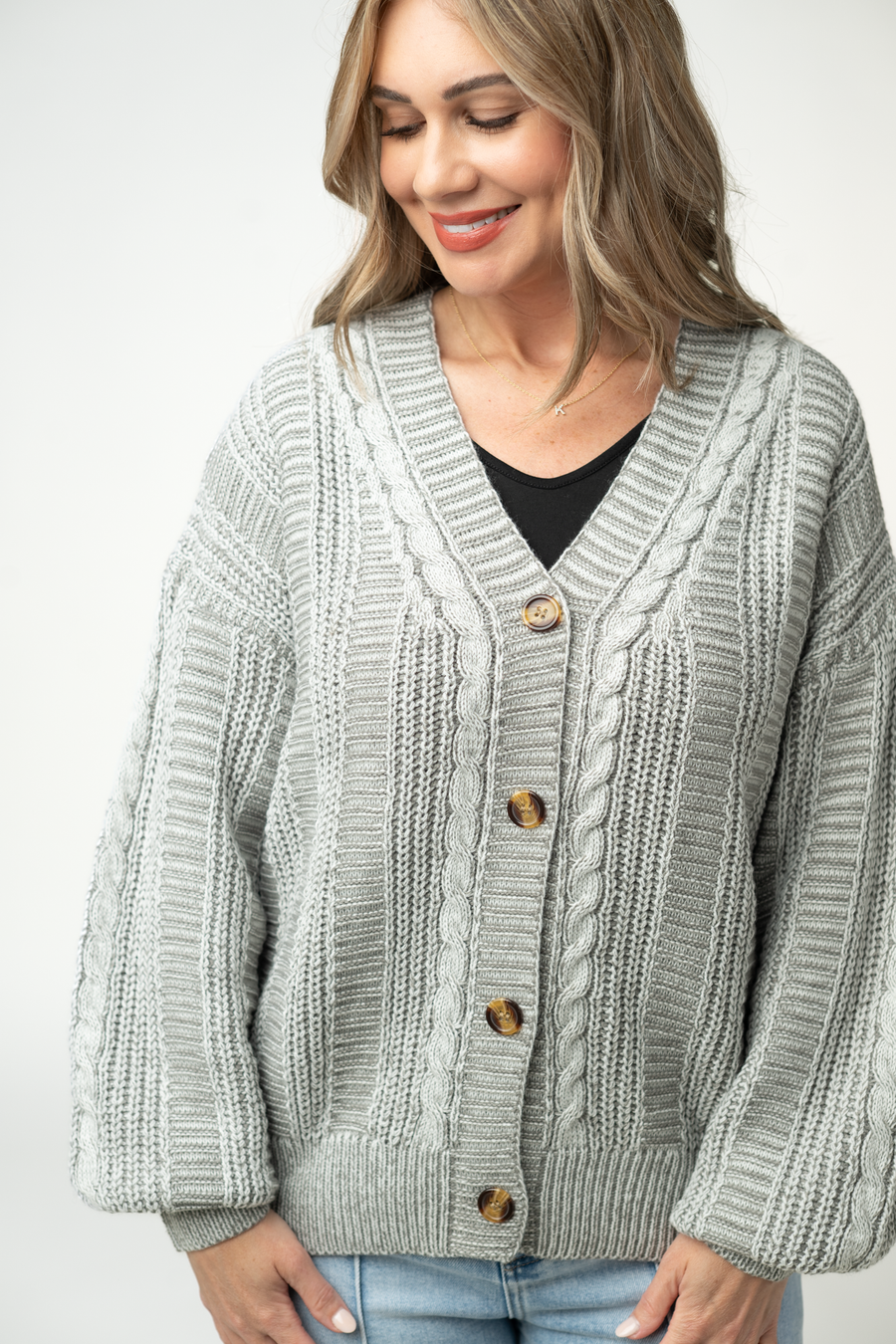 WAREHOUSE ONLY Cable Cardigan - Grey
