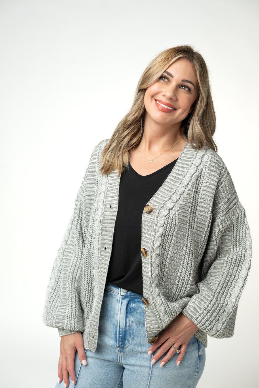 WAREHOUSE ONLY Cable Cardigan - Grey