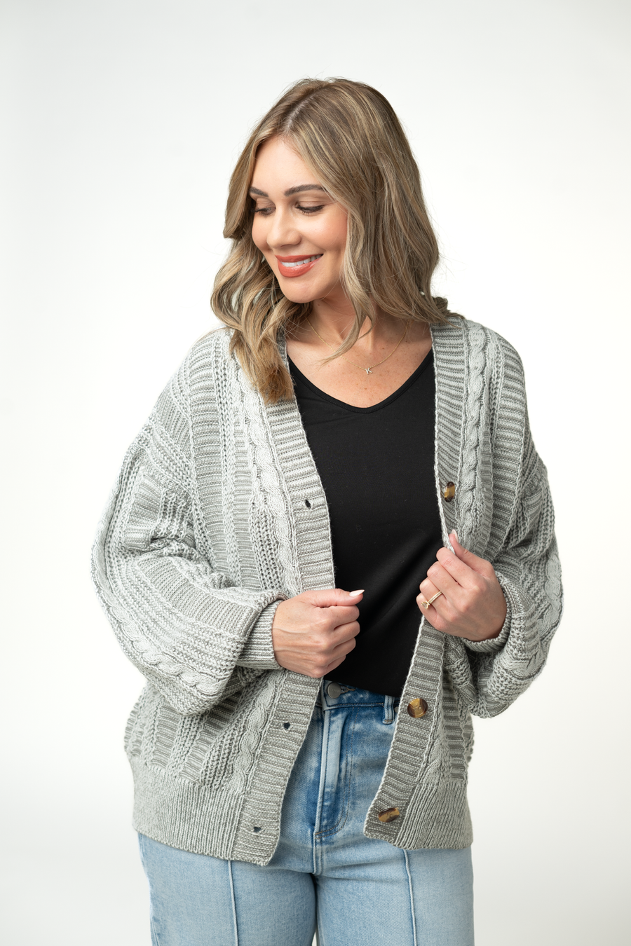 WAREHOUSE ONLY Cable Cardigan - Grey