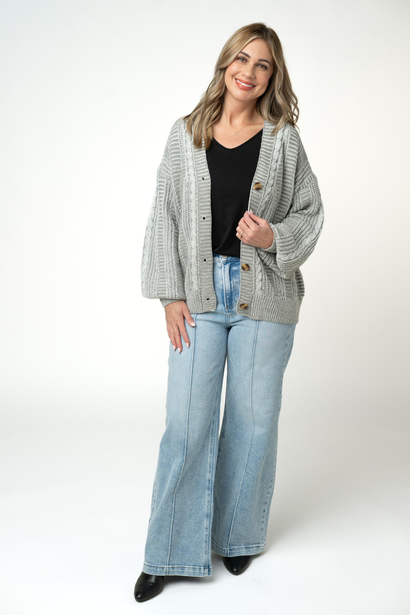 WAREHOUSE ONLY Cable Cardigan - Grey