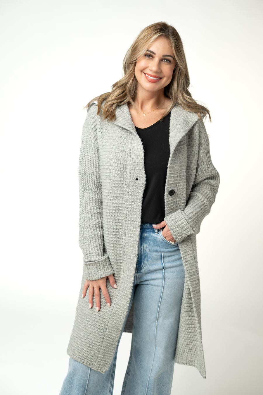 WAREHOUSE ONLY Lillian Long Hooded Cardigan - Grey