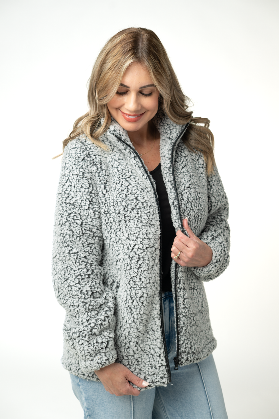 WAREHOUSE ONLY Two Tone Fullzip Sherpa - Charcoal and White