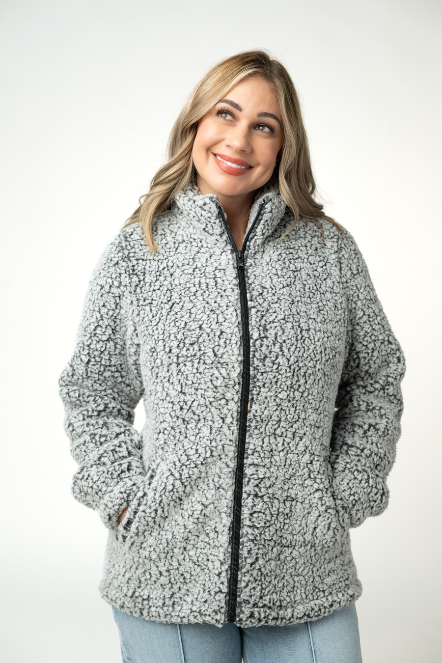 WAREHOUSE ONLY Two Tone Fullzip Sherpa - Charcoal and White