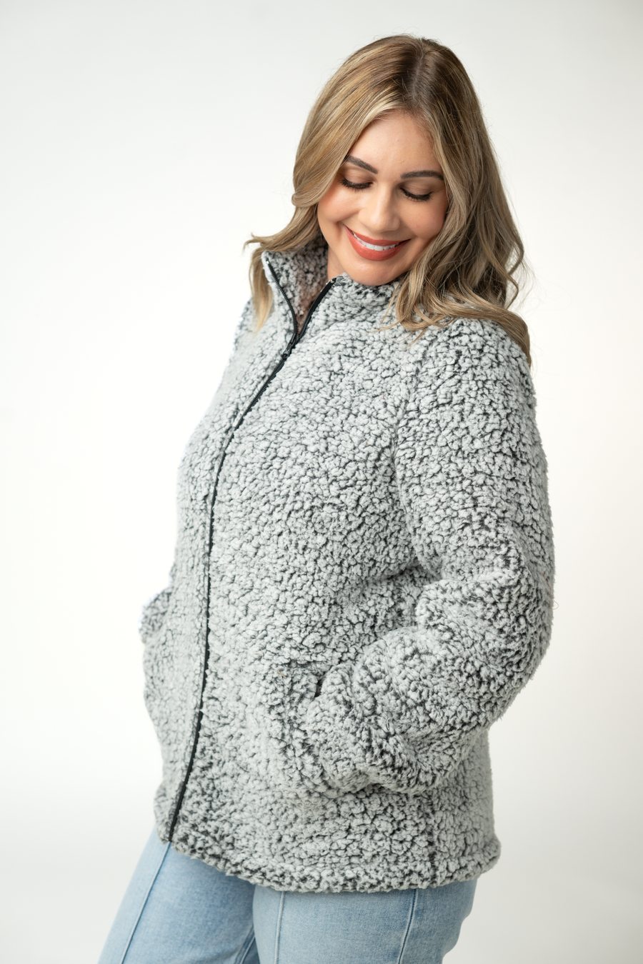 WAREHOUSE ONLY Two Tone Fullzip Sherpa - Charcoal and White